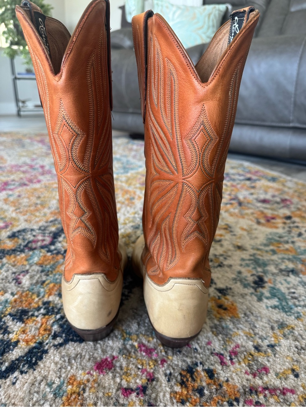 Vintage Larry Mahan El Paso Two-Tone Leather Cowboy Boots 7.5 M Western - Picture 4 of 10